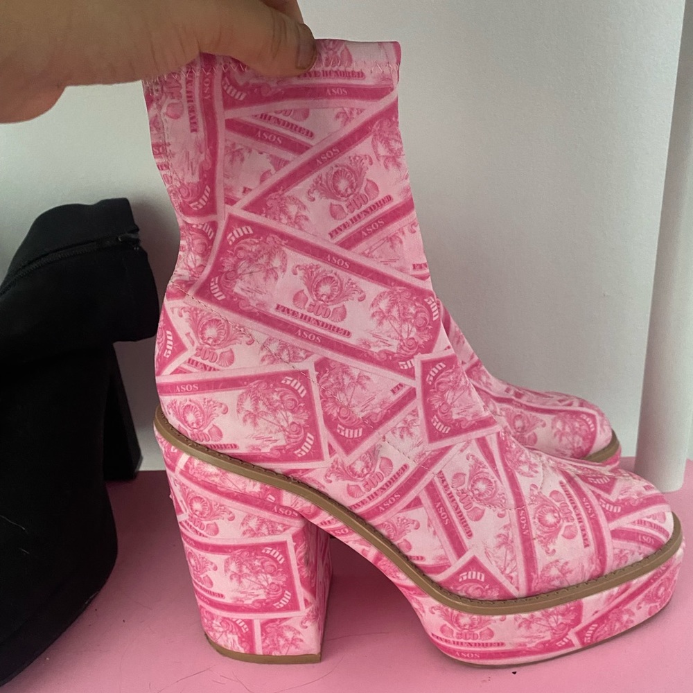 ASOS pink money print boots